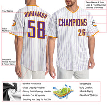 Load image into Gallery viewer, Custom White Purple Pinstripe Purple-Gold Authentic Baseball Jersey

