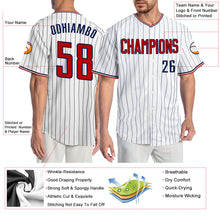 Load image into Gallery viewer, Custom White Navy Pinstripe Red-Navy Authentic Baseball Jersey
