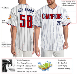 Custom White Navy Pinstripe Red-Navy Authentic Baseball Jersey