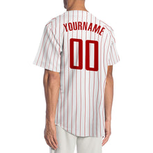 Load image into Gallery viewer, Custom White Red Pinstripe Red Authentic Baseball Jersey
