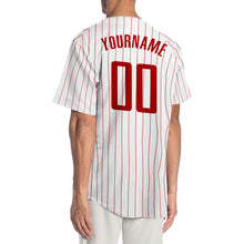 Laden Sie das Bild in den Galerie-Viewer, Custom White Red Pinstripe Red Authentic Baseball Jersey
