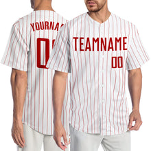 Load image into Gallery viewer, Custom White Red Pinstripe Red Authentic Baseball Jersey
