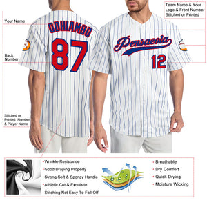Custom White Royal Pinstripe Red-Royal Authentic Baseball Jersey
