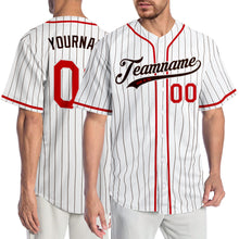 Laden Sie das Bild in den Galerie-Viewer, Custom White Brown Pinstripe Red-Brown Authentic Baseball Jersey
