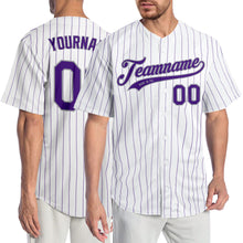 Load image into Gallery viewer, Custom White Purple Pinstripe Purple-Gray Authentic Baseball Jersey
