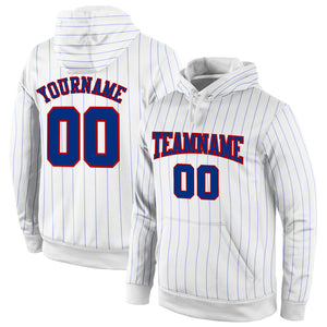 Custom Stitched White Royal Pinstripe Royal-Red Sports Pullover Sweatshirt Hoodie