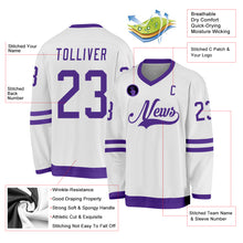 Laden Sie das Bild in den Galerie-Viewer, Custom White Purple Hockey Jersey
