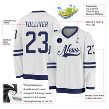 Load image into Gallery viewer, Custom White Navy Hockey Jersey
