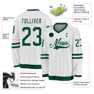 Custom White Green Hockey Jersey