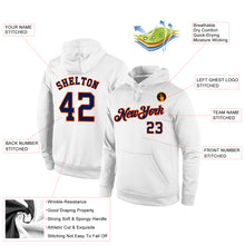 Load image into Gallery viewer, Custom Stitched White Navy-Orange Sports Pullover Sweatshirt Hoodie
