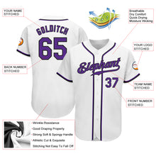 Load image into Gallery viewer, Custom White Purple-Black Authentic Baseball Jersey
