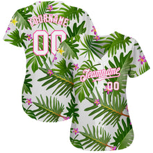 Load image into Gallery viewer, Custom White White-Pink 3D Pattern Design Tropical Palm Leaves Authentic Baseball Jersey
