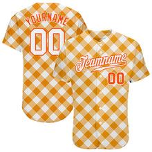 Load image into Gallery viewer, Custom White White-Orange 3D Pattern Design Orange Plaid Authentic Baseball Jersey
