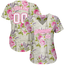 Load image into Gallery viewer, Custom White White-Pink 3D Pattern Design Floral Pattern With The Eiffel Tower Authentic Baseball Jersey

