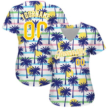 Load image into Gallery viewer, Custom White Gold-White 3D Pattern Design Hawaii Palm Trees Authentic Baseball Jersey
