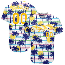 Load image into Gallery viewer, Custom White Gold-White 3D Pattern Design Hawaii Palm Trees Authentic Baseball Jersey
