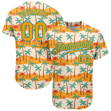 Load image into Gallery viewer, Custom White Gold-Teal 3D Pattern Design Hawaii Palm Trees Authentic Baseball Jersey

