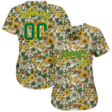 Laden Sie das Bild in den Galerie-Viewer, Custom White Kelly Green-Gold 3D Pattern Design Flowers Authentic Baseball Jersey
