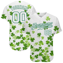 Load image into Gallery viewer, Custom White White-Kelly Green 3D Pattern Design Authentic St. Patrick&#39;s Day Baseball Jersey
