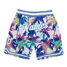 Laden Sie das Bild in den Galerie-Viewer, Custom White White-Light Blue 3D Pattern Design Palm Trees Authentic Basketball Shorts
