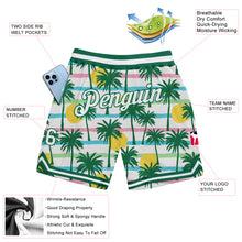 Load image into Gallery viewer, Custom White White-Kelly Green 3D Pattern Design Palm Trees Authentic Basketball Shorts
