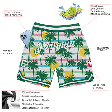 Custom White White-Kelly Green 3D Pattern Design Palm Trees Authentic Basketball Shorts